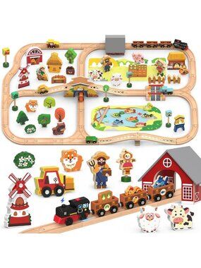 Deluxe 102-Piece Electric Wooden Train Set with Tunnel - Fun Farm Toy for Kids